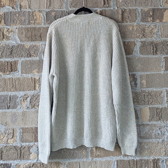Vintage 90s Eddie Bauer Light Tan Shaker Stitch Henley Sweater Size Large TALL - Picture 4 of 7